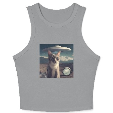 Discover Cat Ufo Alien Area 51 space shuttle Crop Tank Top