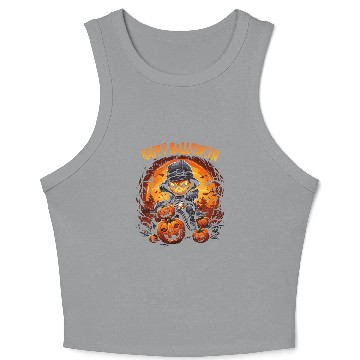 Discover Halloween Pumpkin Riding Motorcycle Rider Crop Tank Top