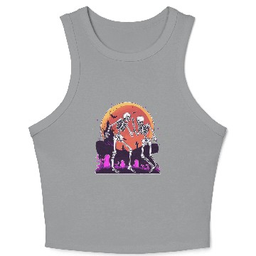 Discover "Skeletal Dance-Off Under Neon Moon" Crop Tank Top