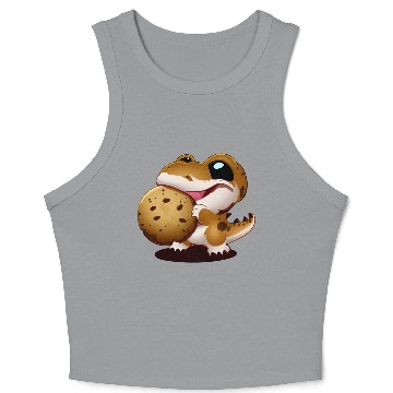 Discover Cute baby dinosaur snacking on a cookie Crop Tank Top