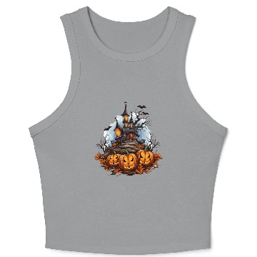 Discover Halloween Pumpkin Bat Spell Haunted House Crop Tank Top