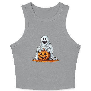 Discover Funny Halloween Pumpkin With Cute Ghost Crop Tank Top