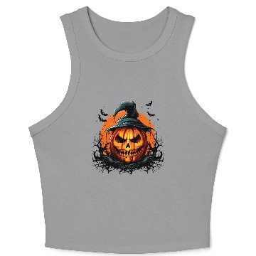Discover Halloween Magic Spooky Pumpkin With Bat Crop Tank Top