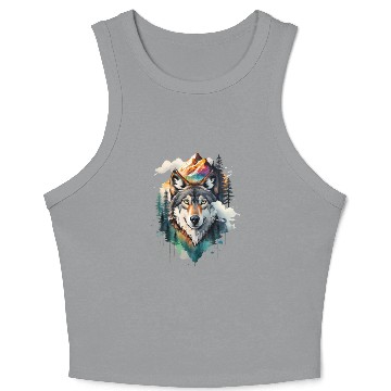 Discover Majestic Mountain Wolf Nature Inspired Artwork Crop Tank Top