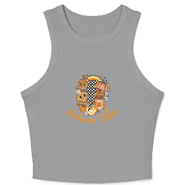 Discover Autumn Vibes, Lightning Bolt, Retro, Vintage, Fall Crop Tank Top