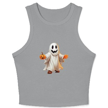 Discover Funny Halloween Pumpkin With Cute Ghost Crop Tank Top