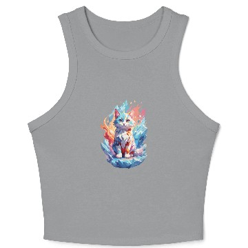 Discover Cute Crystal Fantasy Cat Design Crop Tank Top