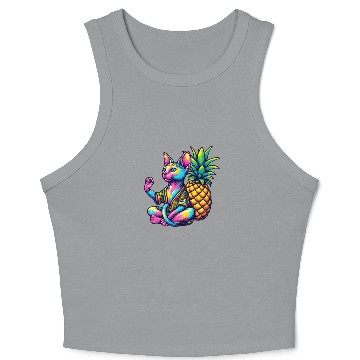 Discover Meditating Sphynx cat with pineapple Crop Tank Top