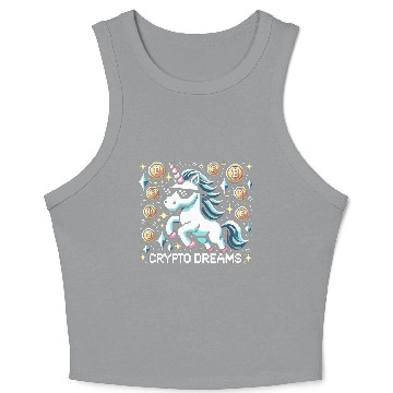 Discover Crypto Dreams - 8-bit Unicorn Amidst Digital Coins Crop Tank Top