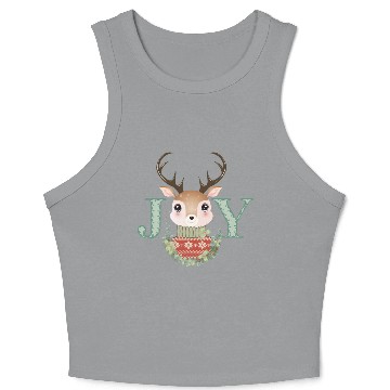 Discover cute deer with sweater and Christmas wreath Crop Tank Top