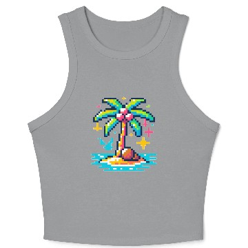 Discover Digital Beach Getaway: Pixel Palm Paradise Crop Tank Top