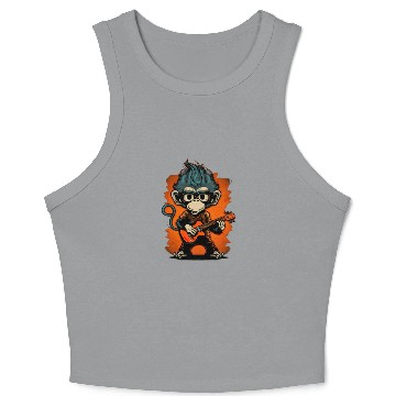 Discover Monkey Chimpanzee Playing Acousitc Rock Guitar Crop Tank Top