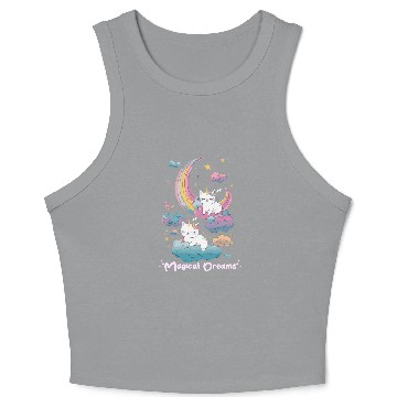 Discover Magical Dreams Sleeping Cat Unicorns Pastel Clouds Crop Tank Top