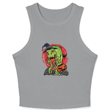 Discover Trick Or Treating Dinosaur With Jack O Lantern Crop Tank Top