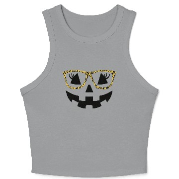 Discover Jack O Lantern Cute Face Pumpkin with Leopard Prin Crop Tank Top