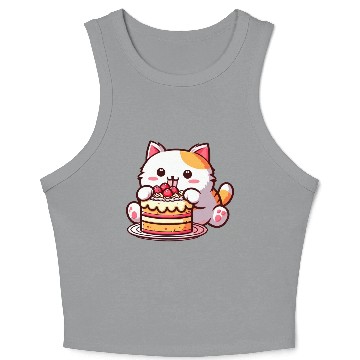 Discover Cherry Cake Delight: Sweet Comic Cat Indulges Crop Tank Top