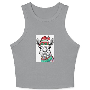 Discover Cute Llama with Christmas Hat Crop Tank Top