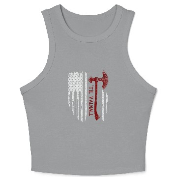 Discover Vikings Axe Valhalla US Flag Crop Tank Top Viking