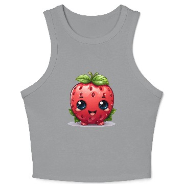 Discover A cute kawaii style strawberry with a smiling face Crop Tank Top