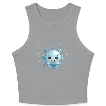 Discover A cute kawaii style snowflake with a smiling face Crop Tank Top