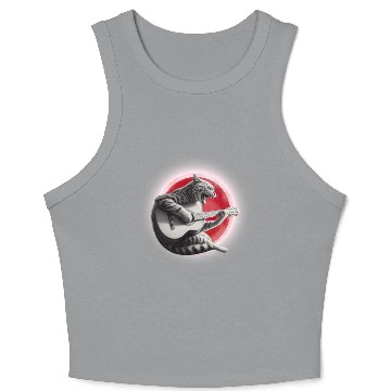 Discover Rock Cat Playing Guitar Crop Tank Top under the red moon