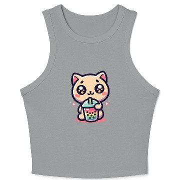 Discover Cat Bubble Tea Boba Kawaii Crop Tank Top
