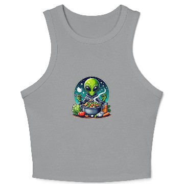 Discover Alien chef cooks vegetable soup Crop Tank Top