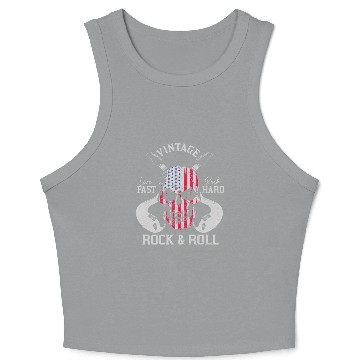 Discover Rock & Roll Guitar Skull USA Flag Gift Crop Tank Top