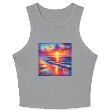 Discover Sunset Serenity: Pastel Beachscape Crop Tank Top