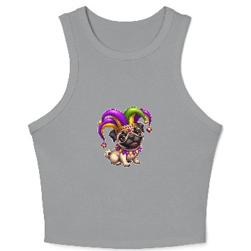 Discover Mardi Gras Pug with Jester Hat Crop Tank Top