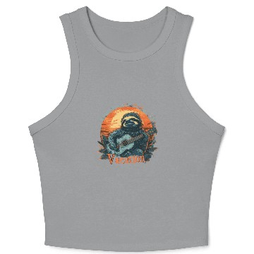 Discover Tropical Sloth Guitar Vacation Sunset Beach Crop Tank Top