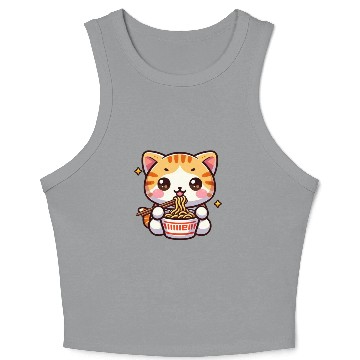 Discover Cute Cat Eating Ramen Crop Tank Top