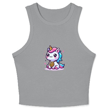 Discover Crypto Cutie: Magical Unicorn with Bitcoin Crop Tank Top