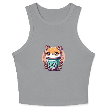 Discover Anime Cat Bubble Tea Crop Tank Top