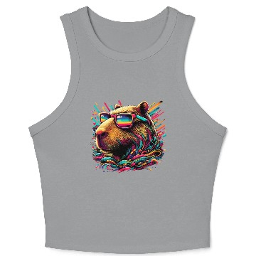 Discover Neon Capybara With Sunglasses Crop Tank Top