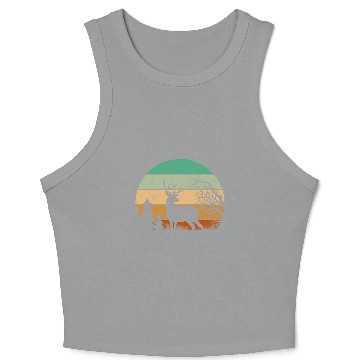 Discover Serene Deer Twilight Forest Silhouette Crop Tank Top