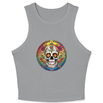 Discover Sugar skull rainbow Crop Tank Top