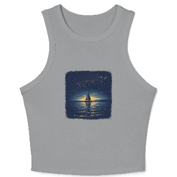 Discover Starry Night Sailing Catamaran Crop Tank Top