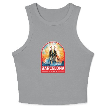 Discover Barcelona Spain Travel Art Emblem Crop Tank Top