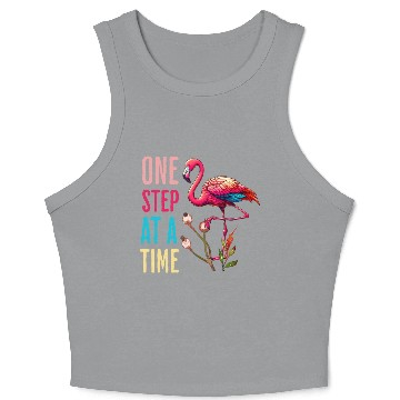 Discover One Step At A Time Flamingo Design Crop Tank Top