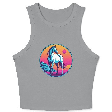 Discover Synthwave Horse 3 Crop Tank Top