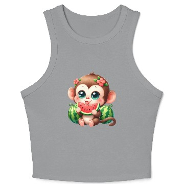 Discover Monkey Eating Watermelon Crop Tank Top