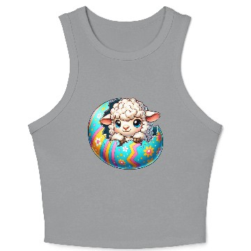 Discover Colorful Lamb Hatching from Easter Egg Cartoon Crop Tank Top