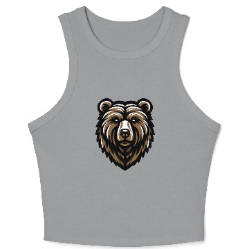 Discover Brown Grizzly Bear Head Design Crop Tank Top