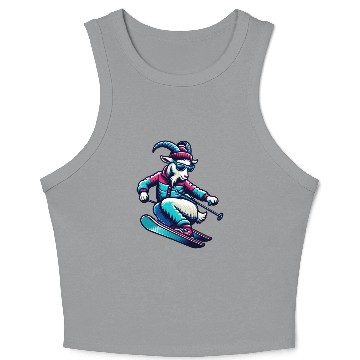 Discover Funny Goat Skiing Down The Snowy Slopes Crop Tank Top