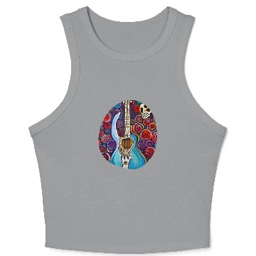 Discover Blue Electric Guitar, Skull and Roses Crop Tank Top