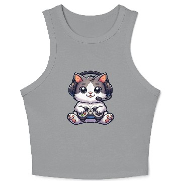 Discover Cute Gaming Cat Playing Console Video Game Crop Tank Top