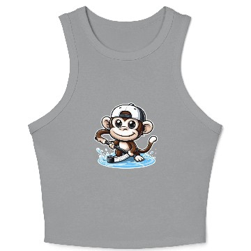 Discover Funny Monkey Playing Hockey Ice Crop Tank Top