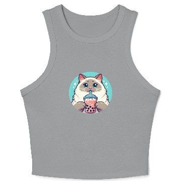 Discover Siamese cat having bubble tea Crop Tank Top