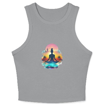 Discover Sunset Yoga Silhouette Tropical Escape Crop Tank Top